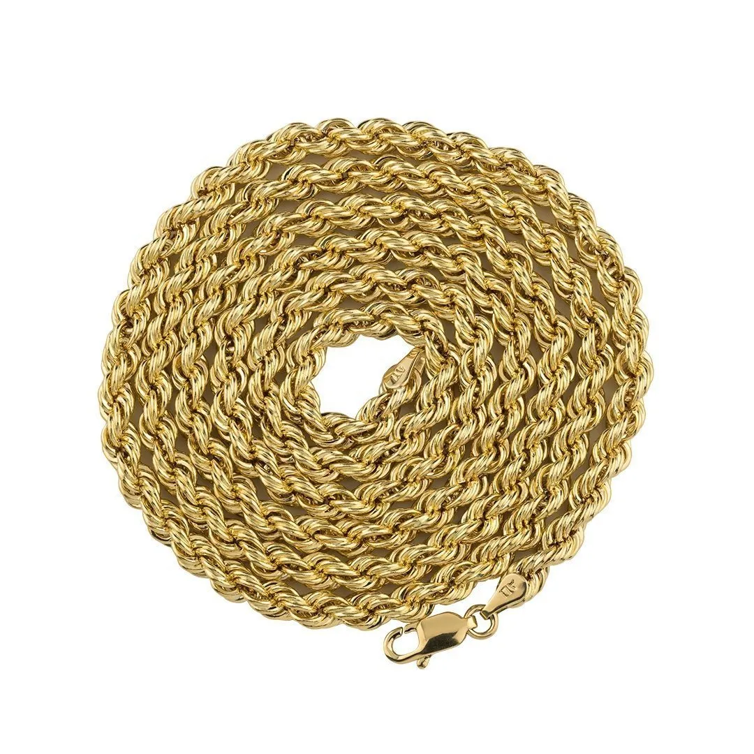 10k Yellow Gold Hollow Rope Chain 4.5 mm
