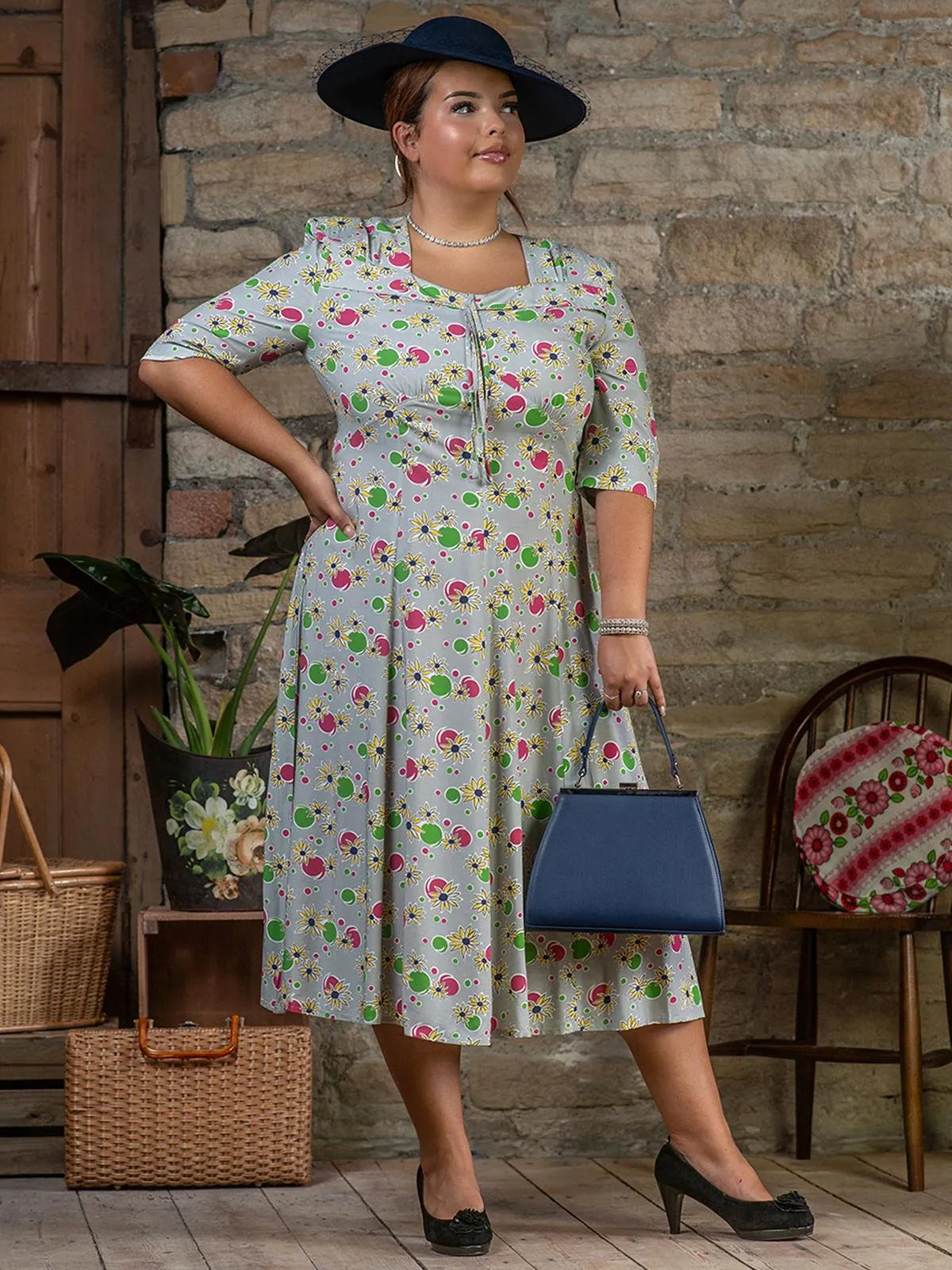 1940s Floral Tribute Tea Dress Daisy Bubble