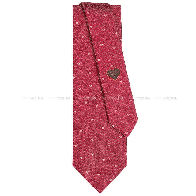 2021 SS HERMES tie Darling Heart pattern Rouge Silk100%[EXCELLENT][Authentic]