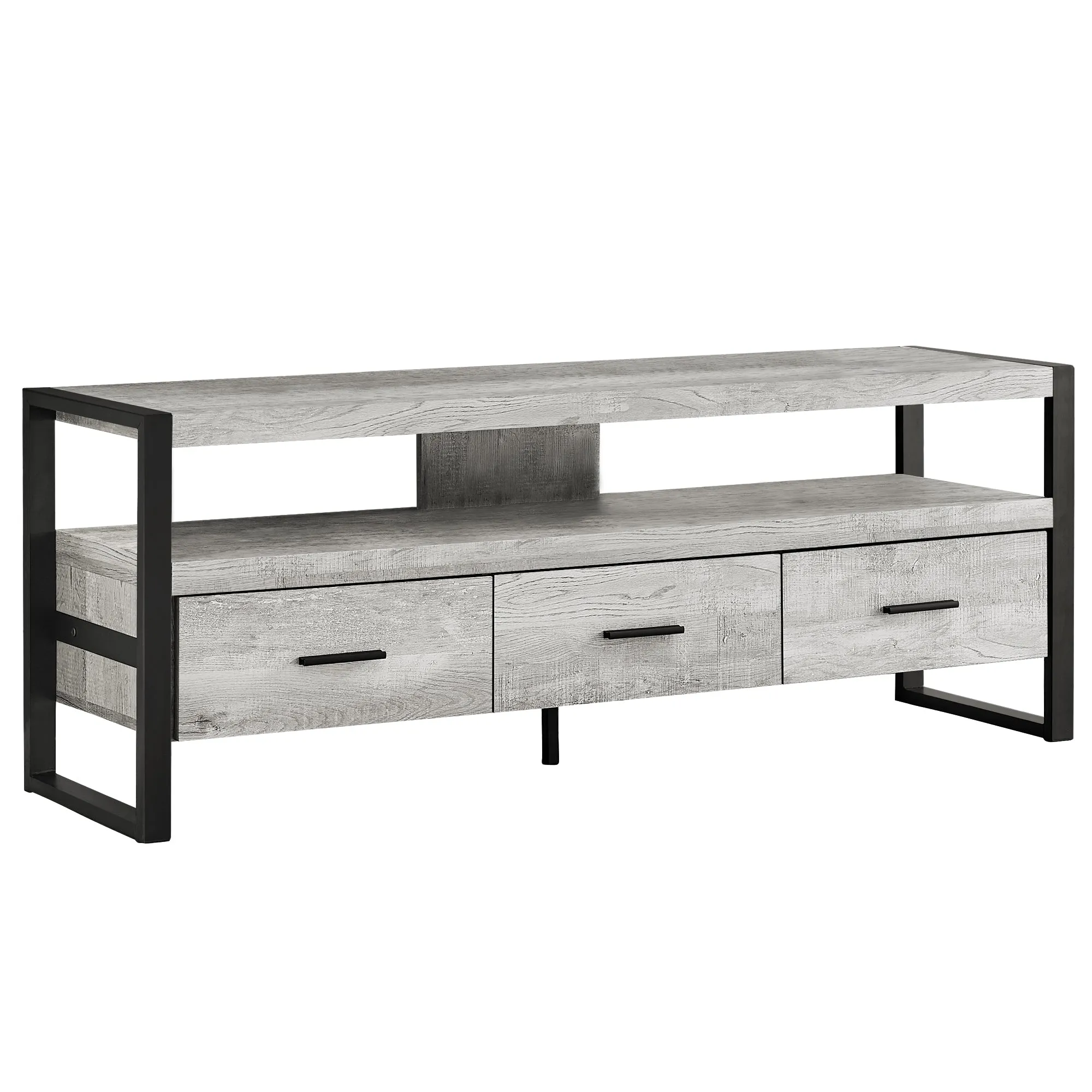 21.75" Grey Particle Board Hollow Core & Black Metal TV Stand With 3 Drawers By Homeroots