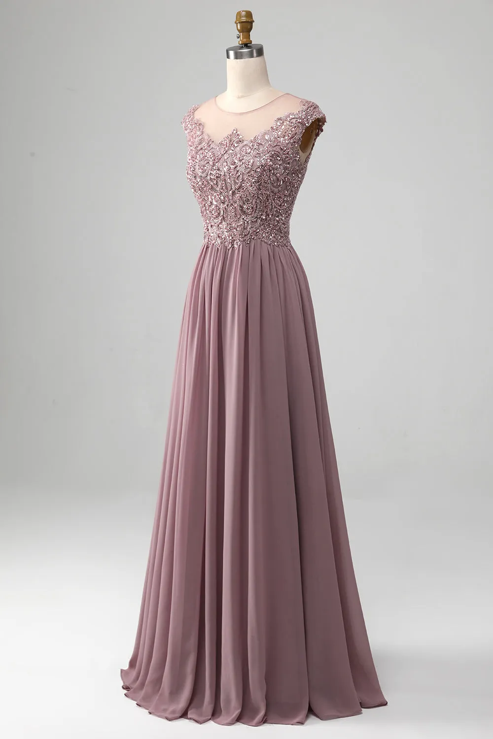 A-Line Beaded Blush Prom Dress