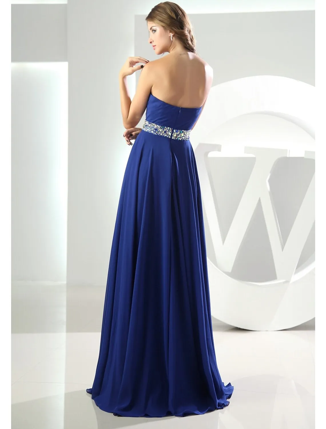 A-Line Evening Gown Dress Wedding Floor Length Sleeveless Sweetheart Chiffon with Crystals