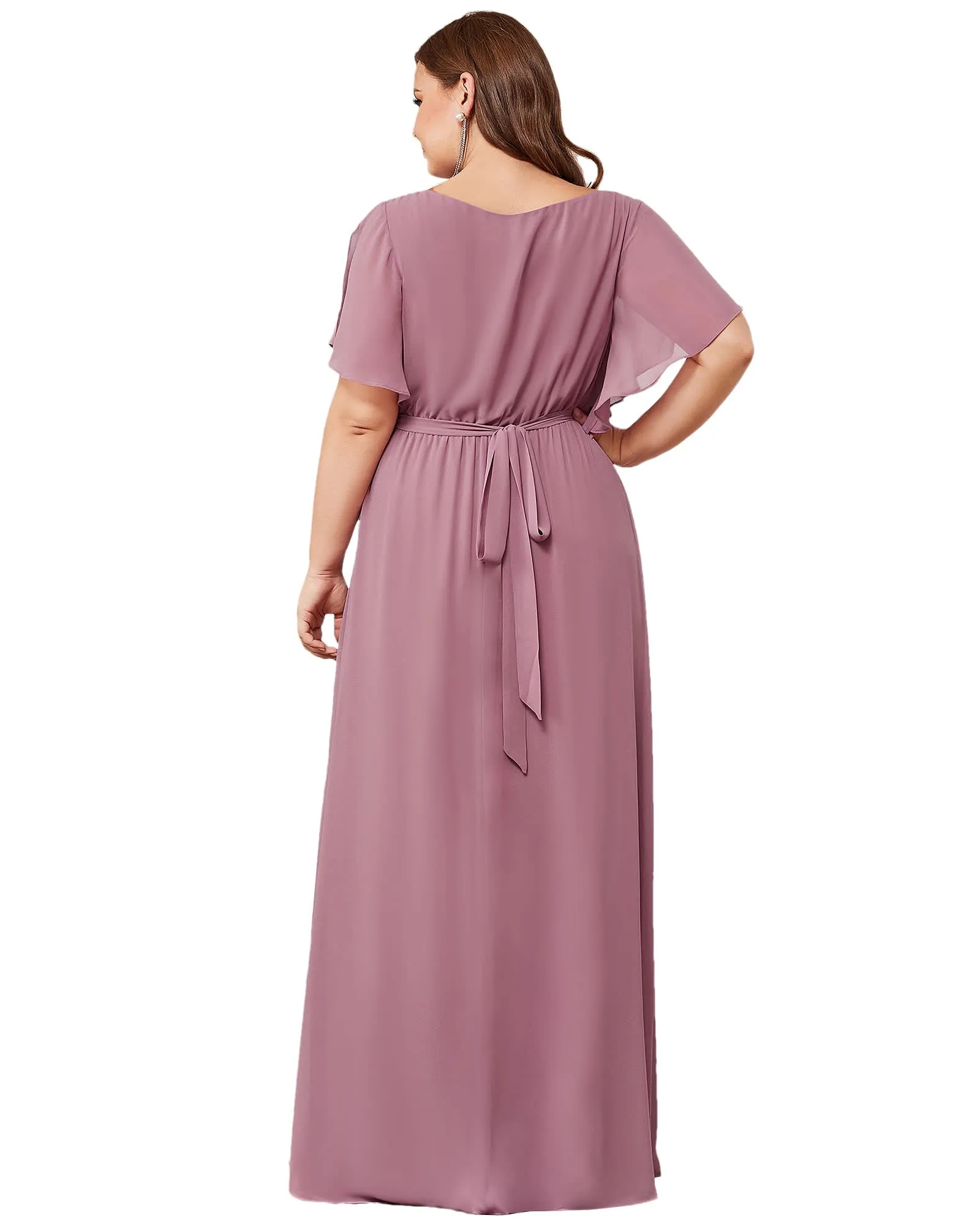 A-Line Pleated Chiffon Tie-Waist Evening Dress | Purple Orchid