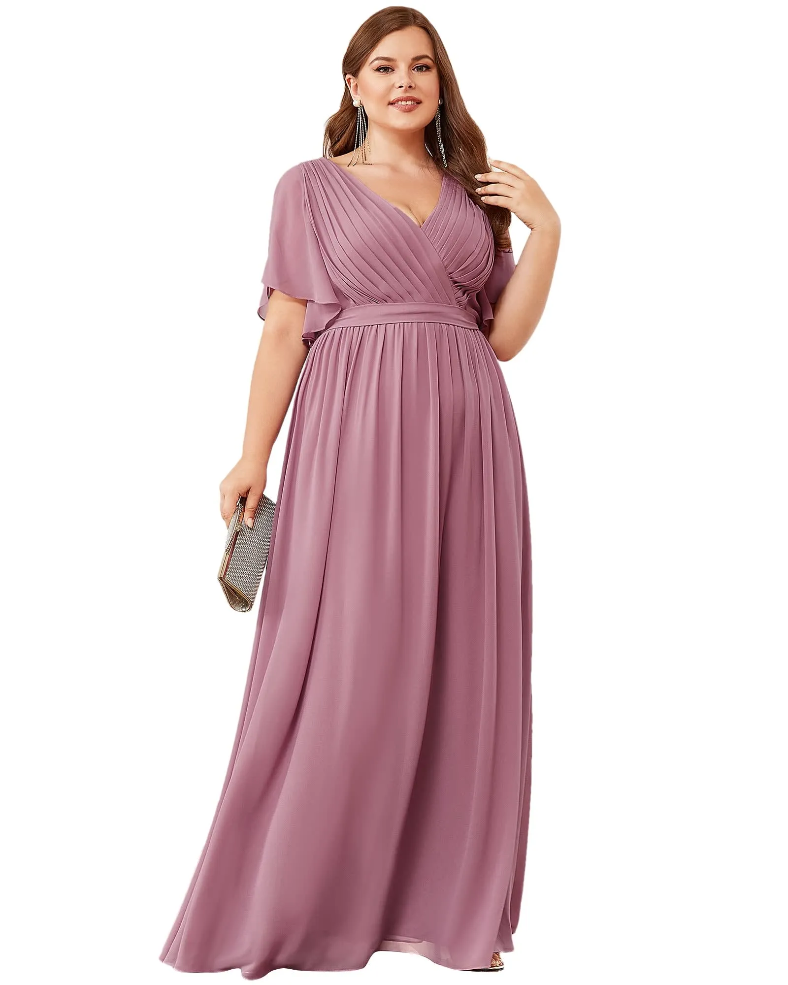 A-Line Pleated Chiffon Tie-Waist Evening Dress | Purple Orchid
