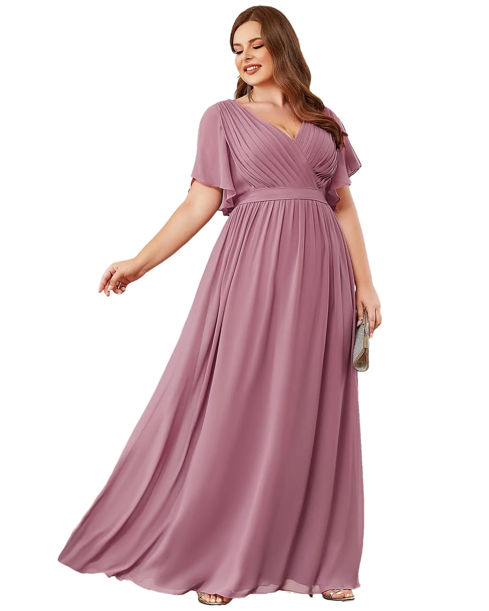 A-Line Pleated Chiffon Tie-Waist Evening Dress | Purple Orchid