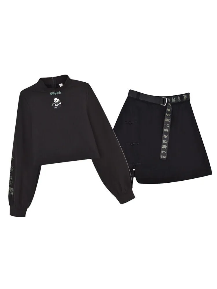 Bamboo Panda Crop Top & Skirt