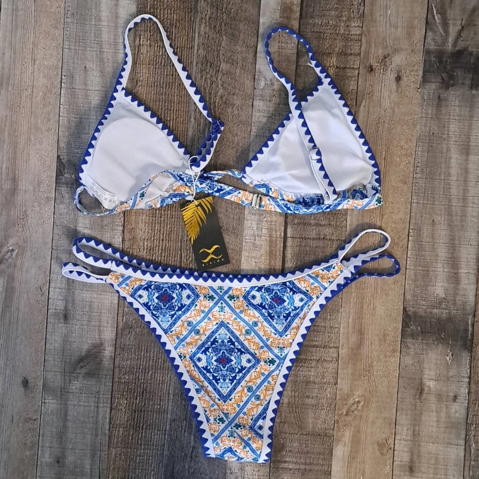 Bikinx Two pc High Leg Bikini Swim Set in Triangle Blue