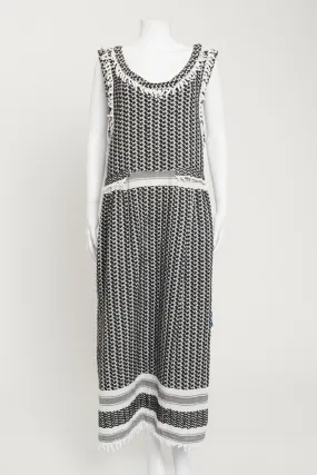 Black And White Woven Midi Dress