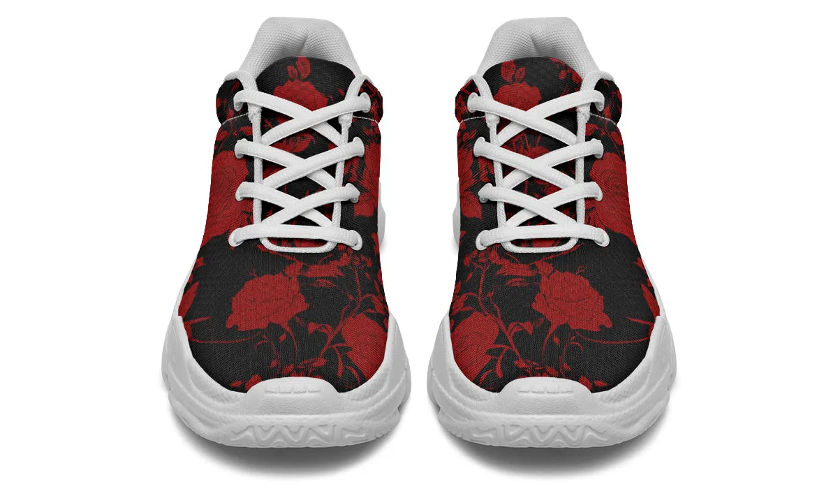 Blood Rose Romance Chunky Sneakers - Light Breathable and Comfortable Sports Shoes with Platform Soles