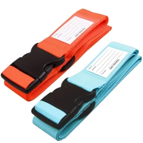 Blue and orange luggage strap suitcase belts with baggage label tag