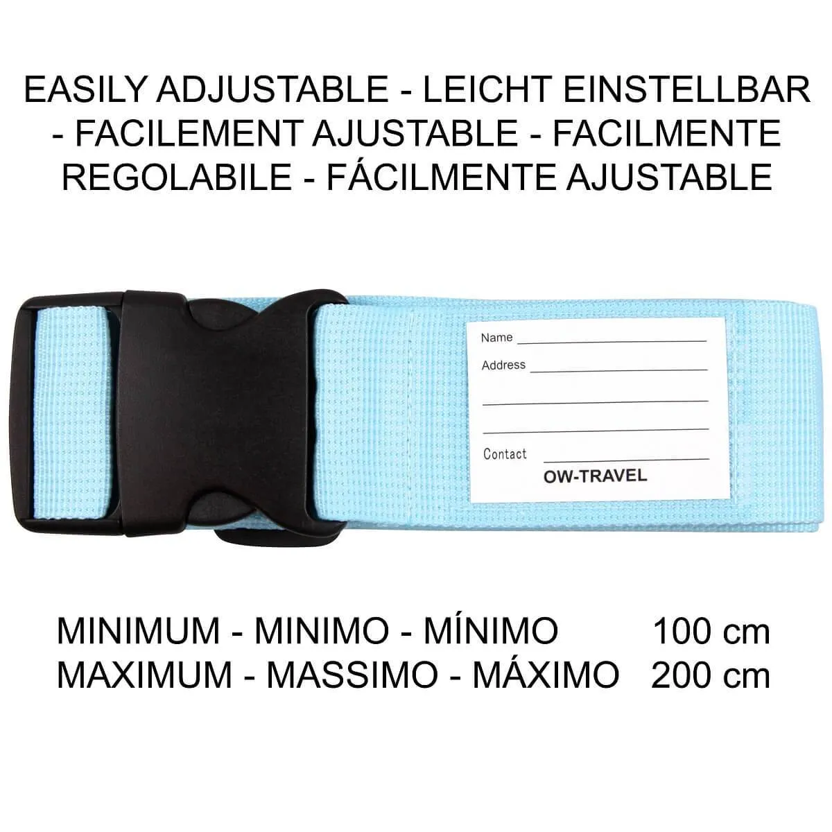 Blue and orange luggage strap suitcase belts with baggage label tag