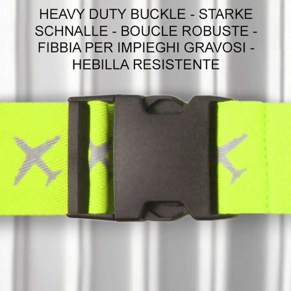 Blue and yellow luggage cross strap suitcase belts with baggage label