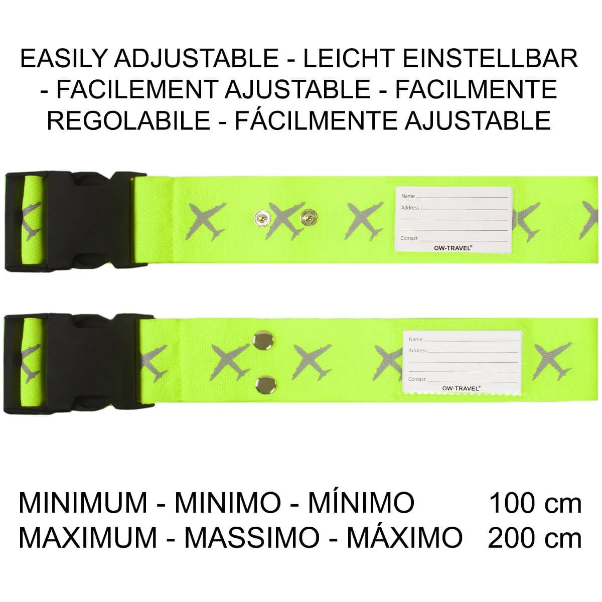 Blue and yellow luggage cross strap suitcase belts with baggage label