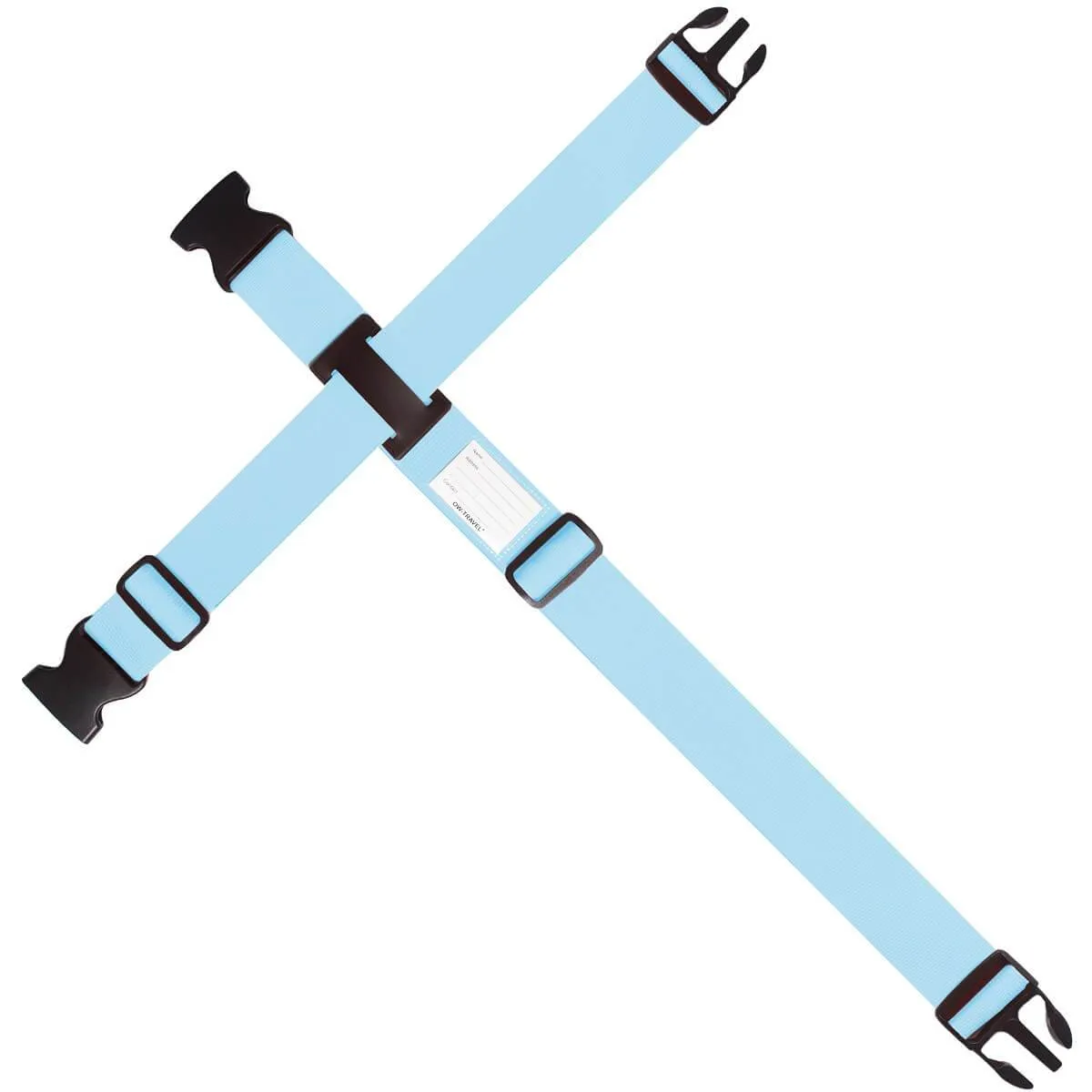 Blue luggage cross strap suitcase belts with baggage label tag