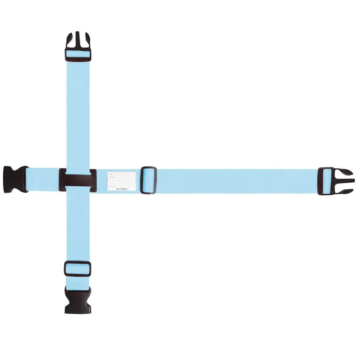 Blue luggage cross strap suitcase belts with baggage label tag
