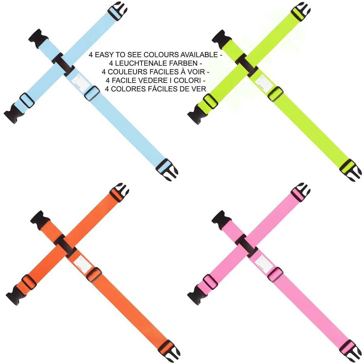 Blue luggage cross strap suitcase belts with baggage label tag