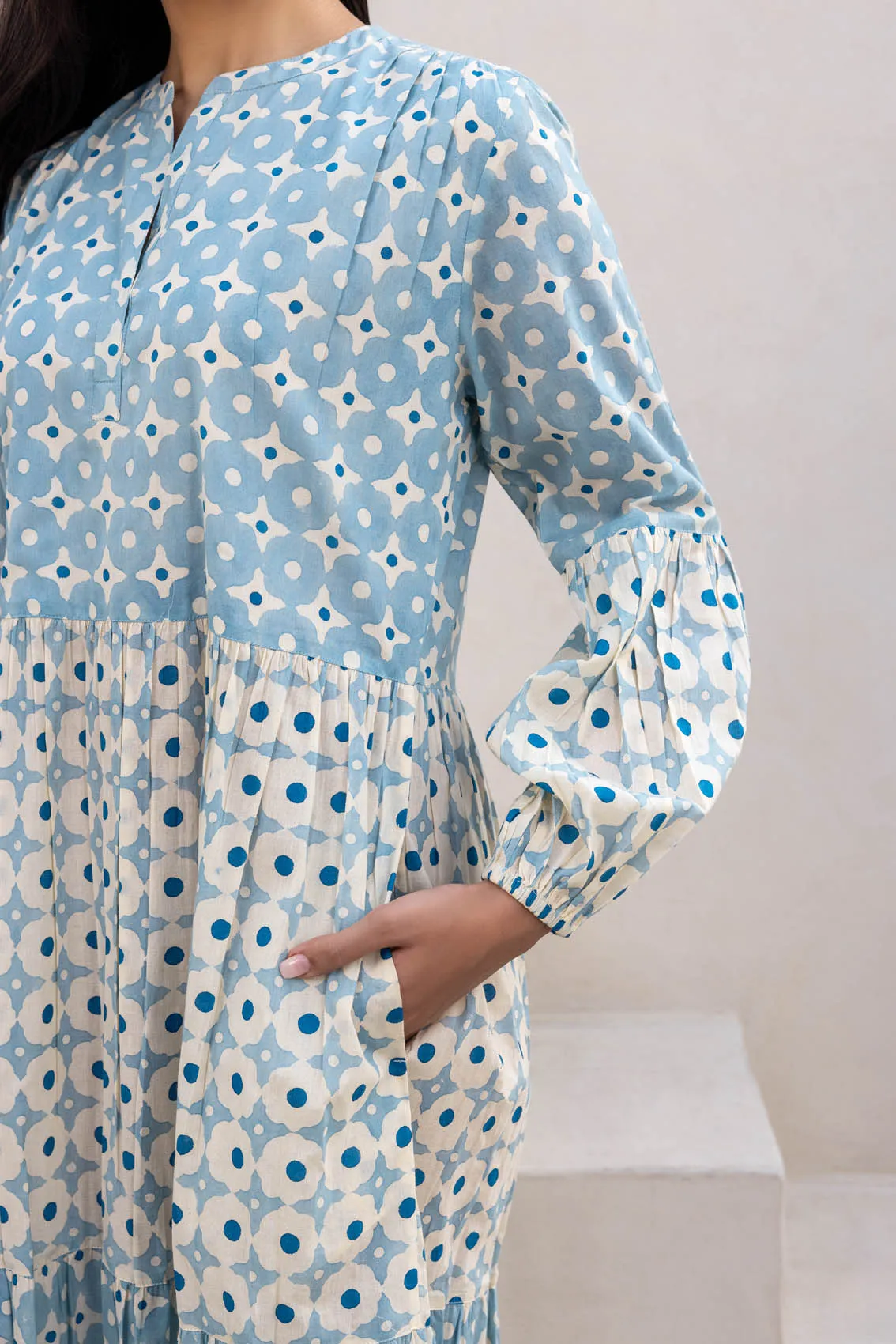 Blue Polka Dotted Tier Dress