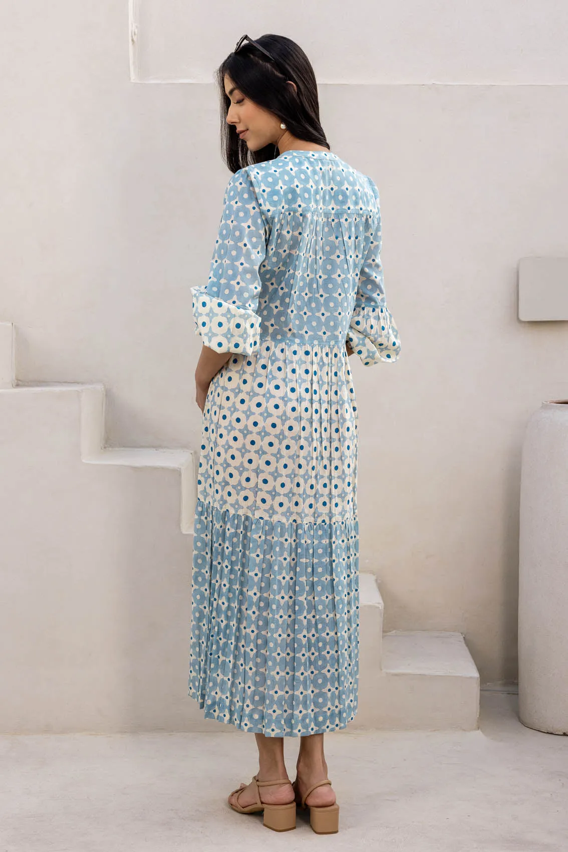 Blue Polka Dotted Tier Dress