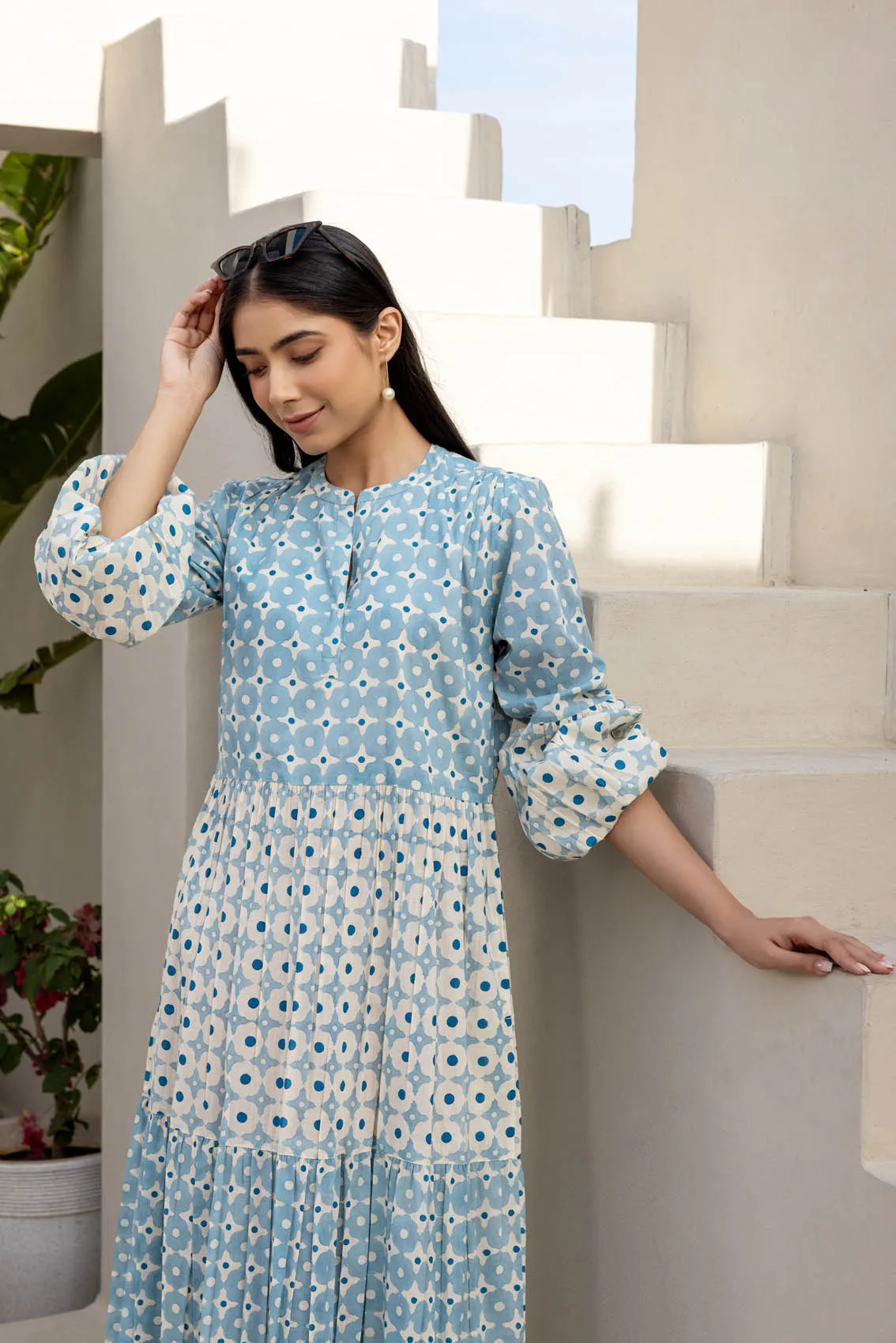 Blue Polka Dotted Tier Dress