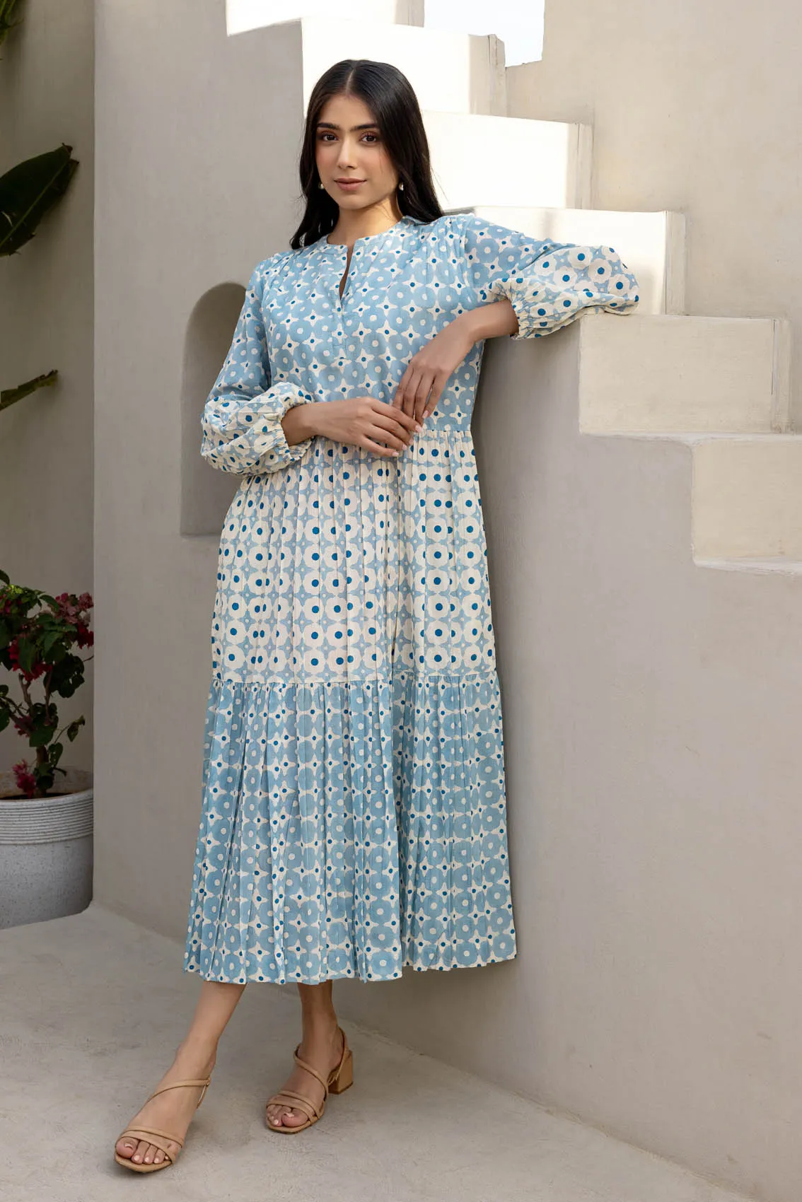 Blue Polka Dotted Tier Dress