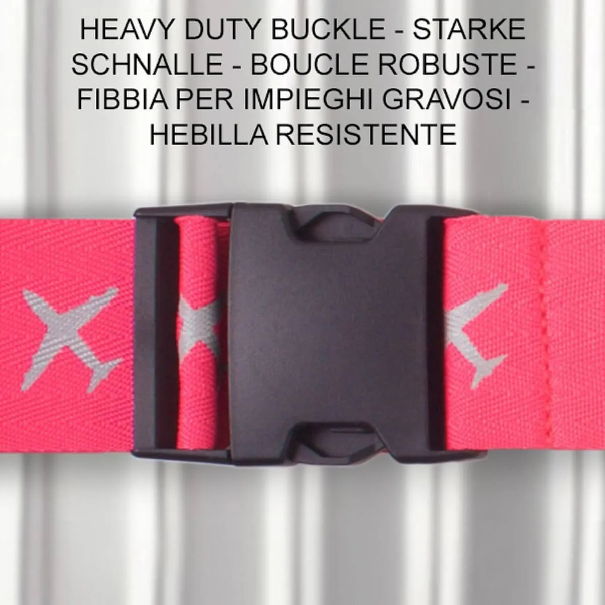 Bright pink luggage cross strap suitcase belts with baggage label tag
