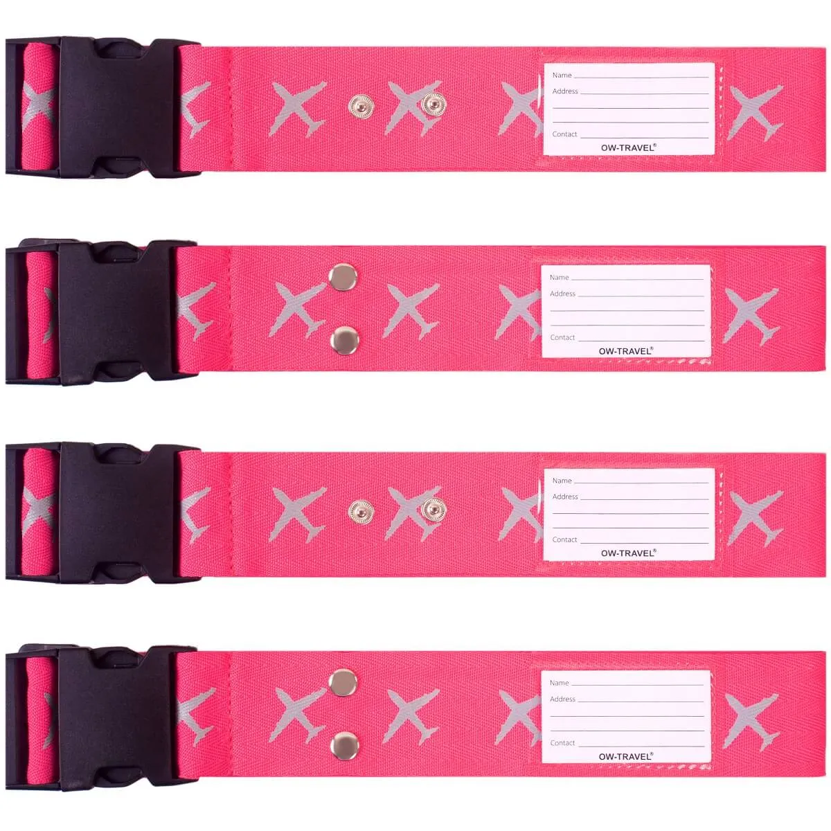 Bright pink luggage cross strap suitcase belts with baggage label tag