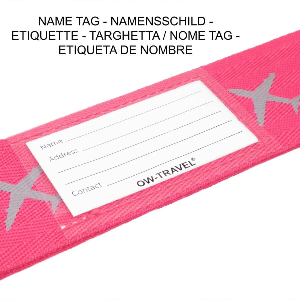 Bright pink luggage cross strap suitcase belts with baggage label tag