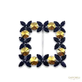 Buckle with Metal Base and Black and Gold Metallic Rhinestones A349 - Gafforelli Srl