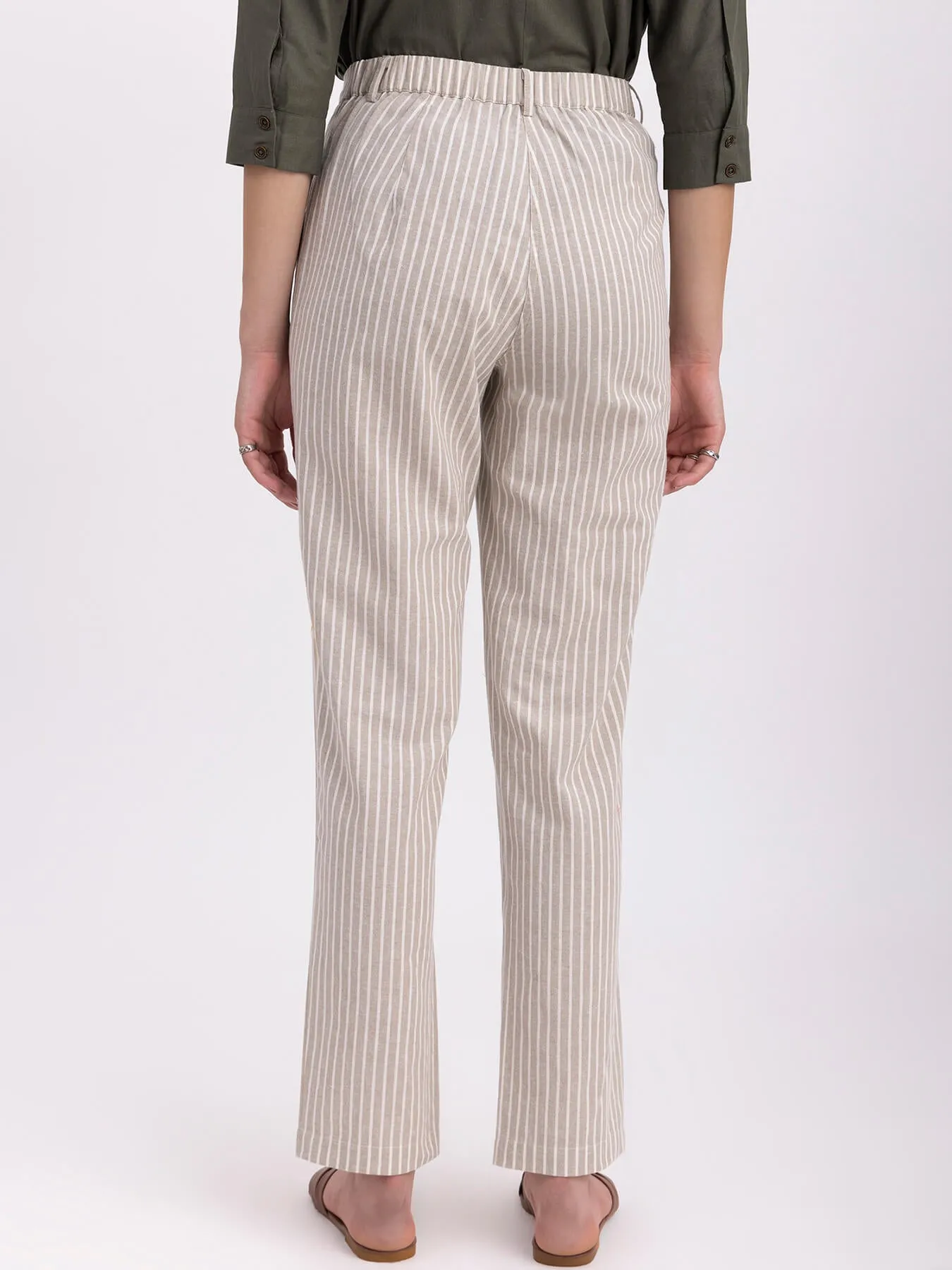 Cotton Linen Straight Trouser - Beige