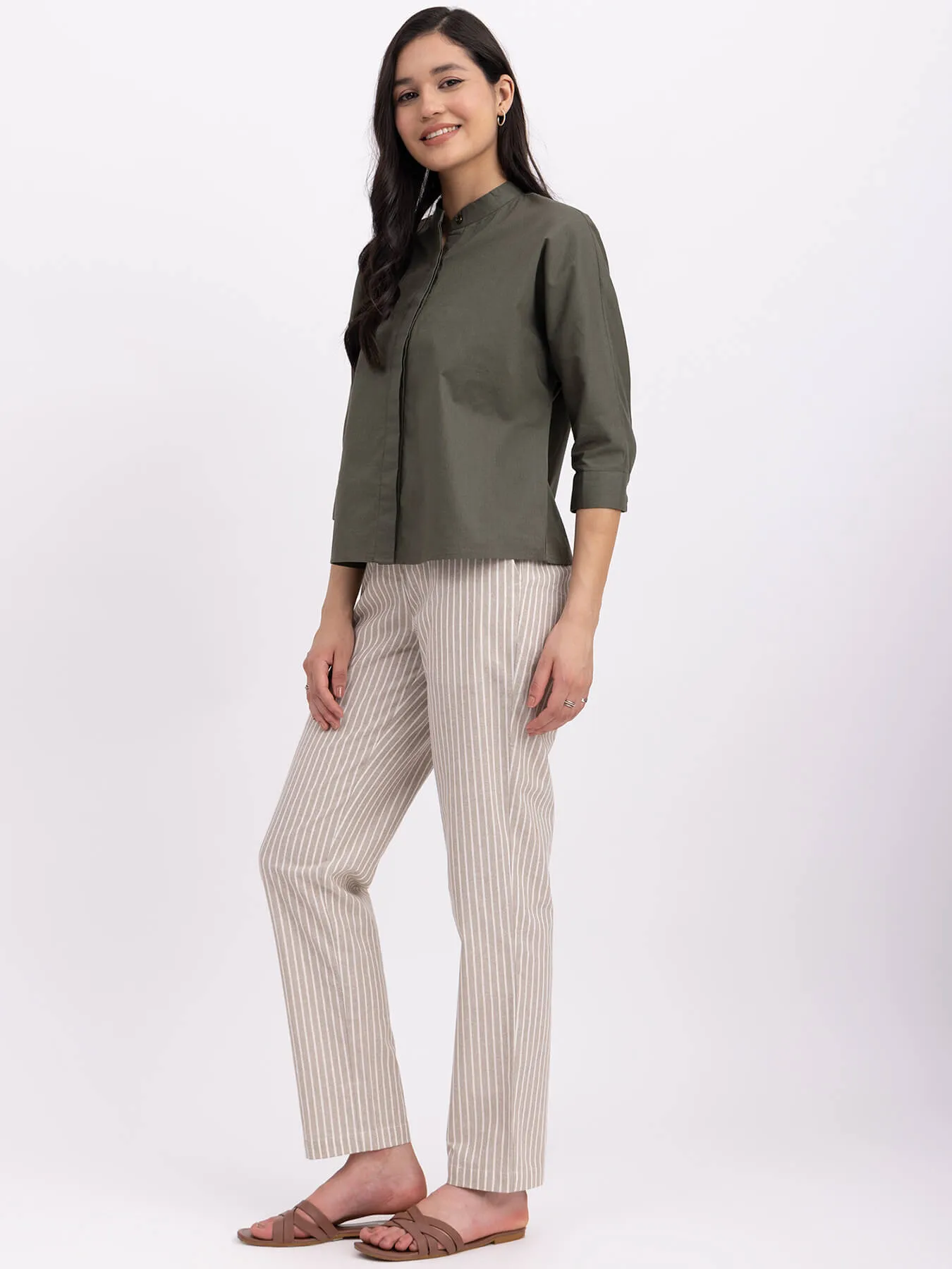 Cotton Linen Straight Trouser - Beige