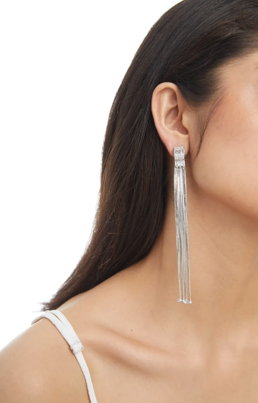 DETACHABLE CRYSTAL STUD FRINGE DROP EARRINGS