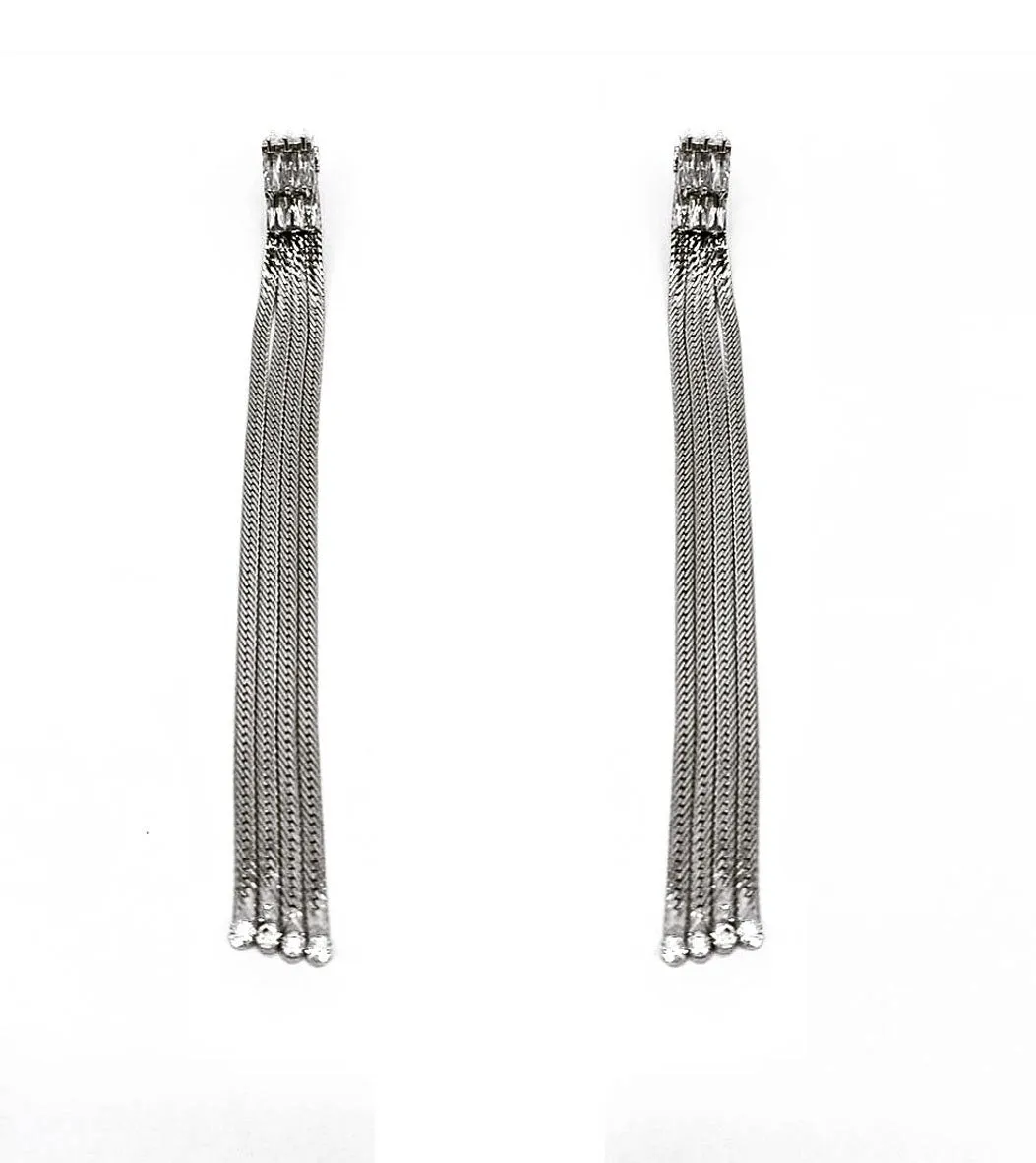DETACHABLE CRYSTAL STUD FRINGE DROP EARRINGS