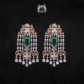 Earrings in Green Onyx and Zircons