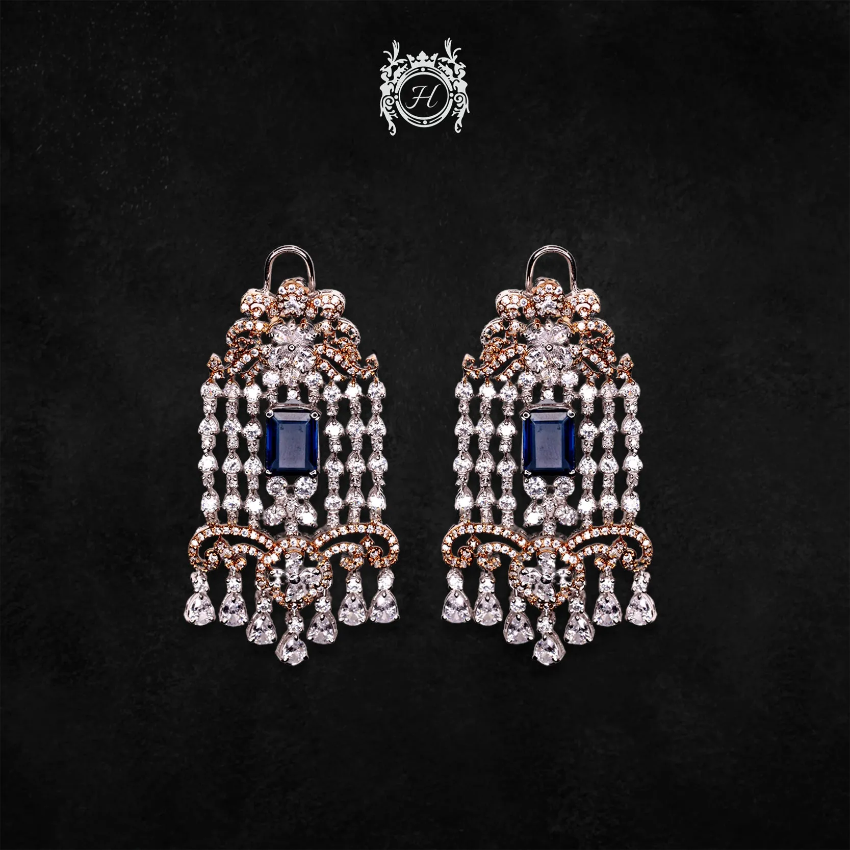Earrings in Green Onyx and Zircons