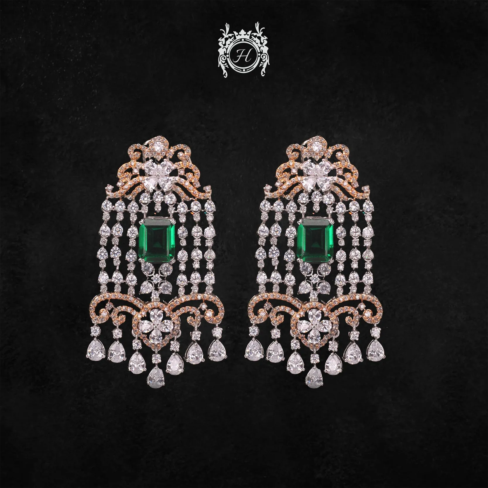 Earrings in Green Onyx and Zircons