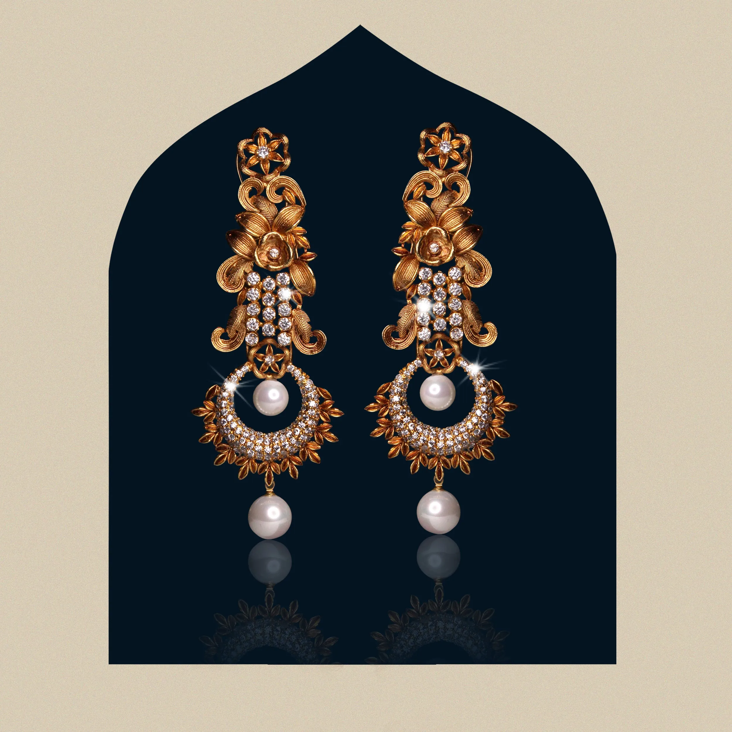 Earrings in Pearls and Zircons