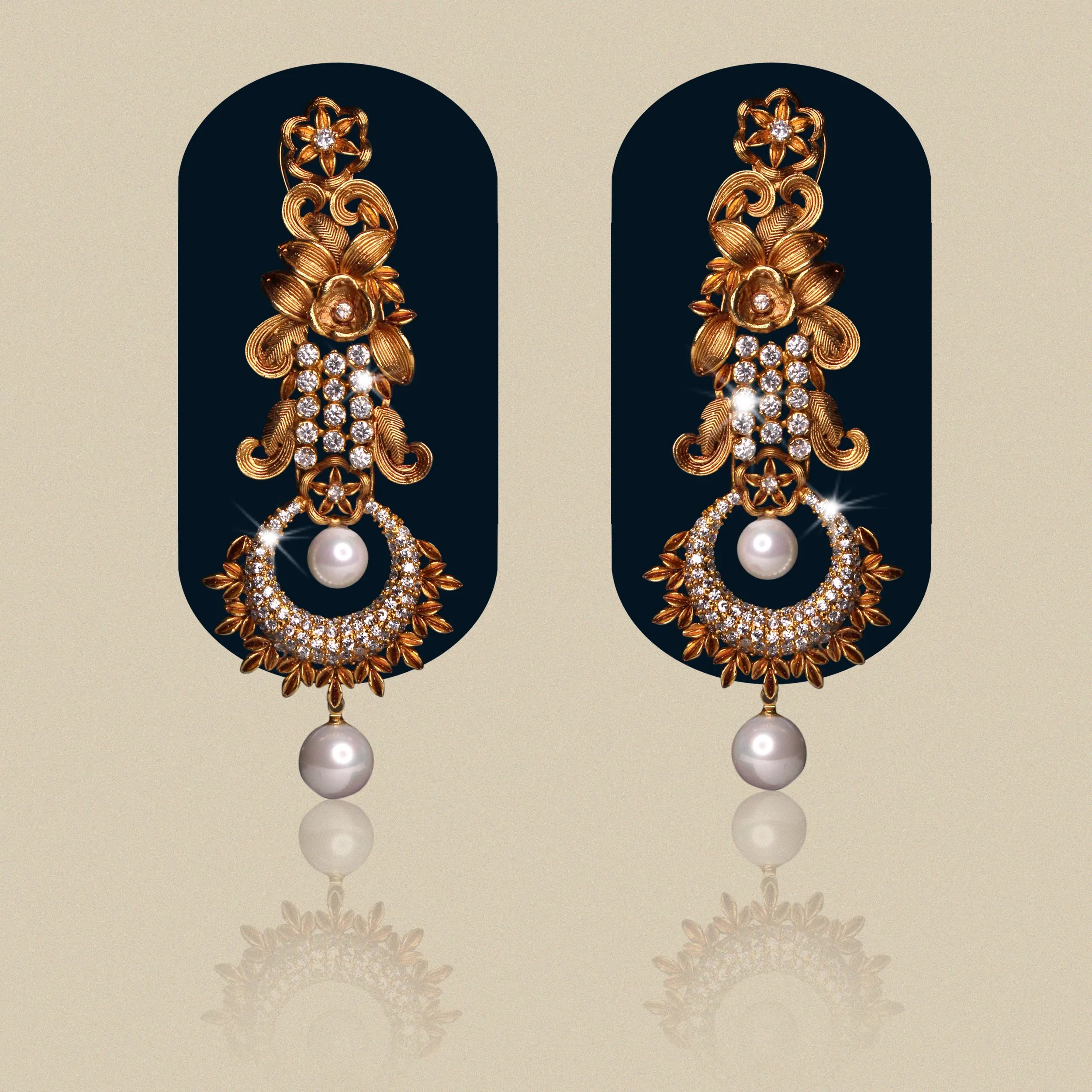 Earrings in Pearls and Zircons