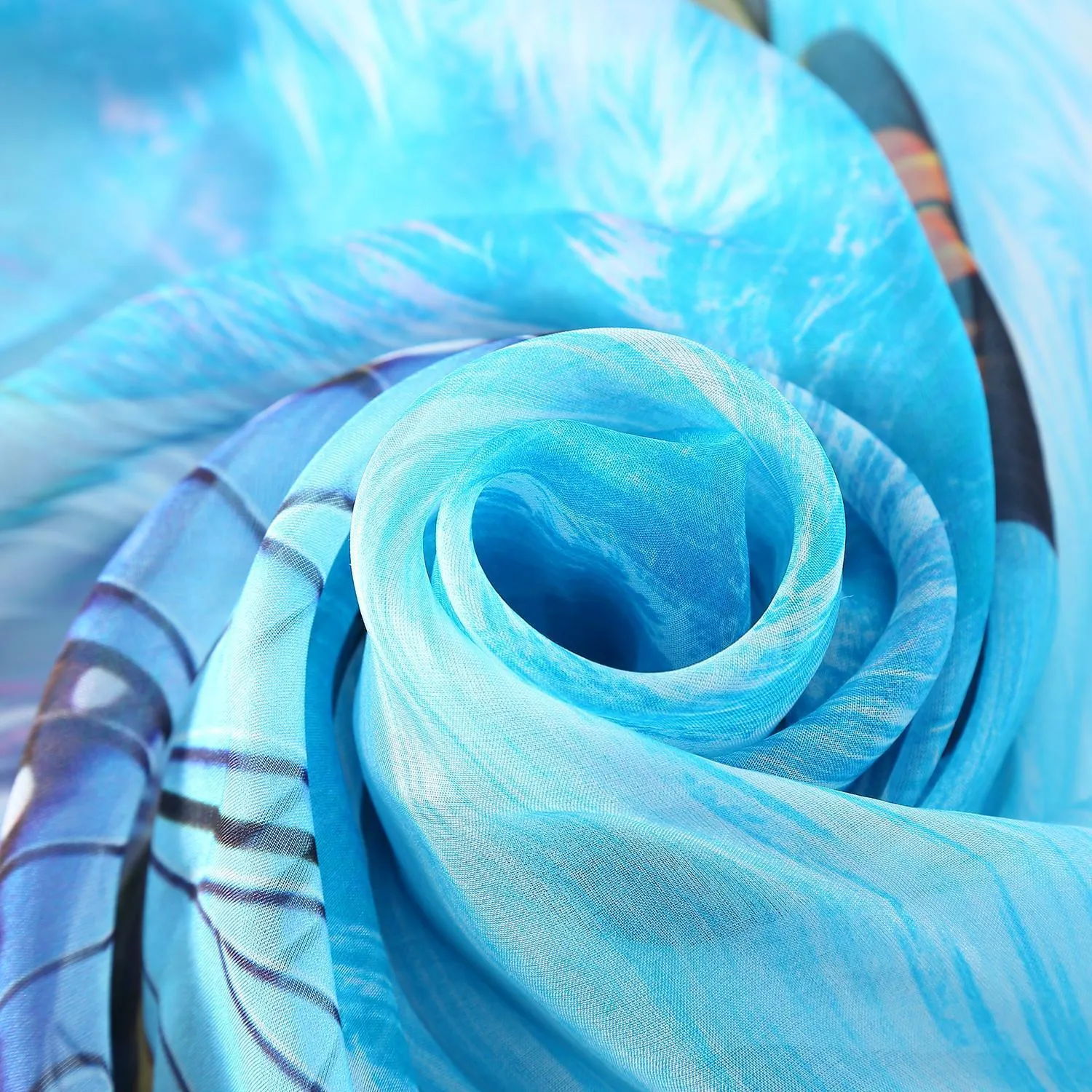 Extra Wide High Quality Silk Chiffon Scarf Blue Theme Butterfly Print SCH502