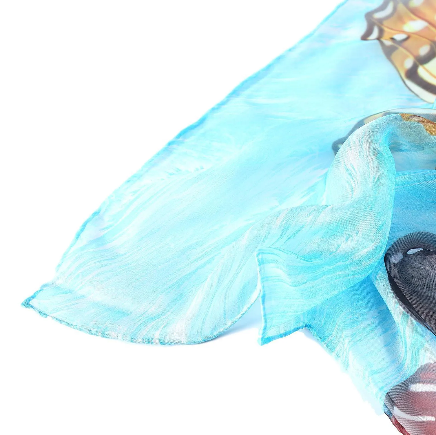 Extra Wide High Quality Silk Chiffon Scarf Blue Theme Butterfly Print SCH502