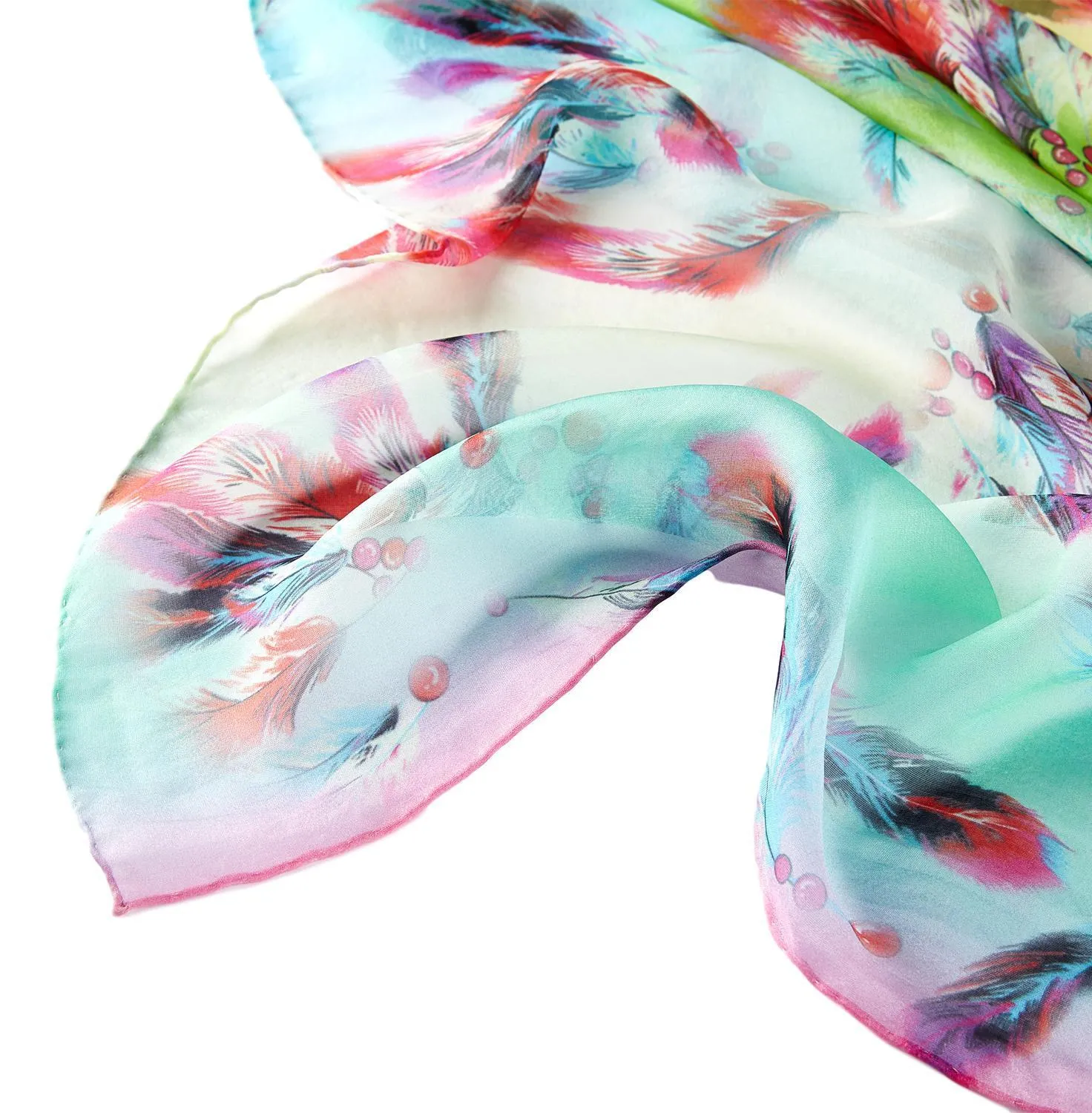 Extra Wide High Quality Silk Chiffon Scarf Green Theme Feathers Print SCH604
