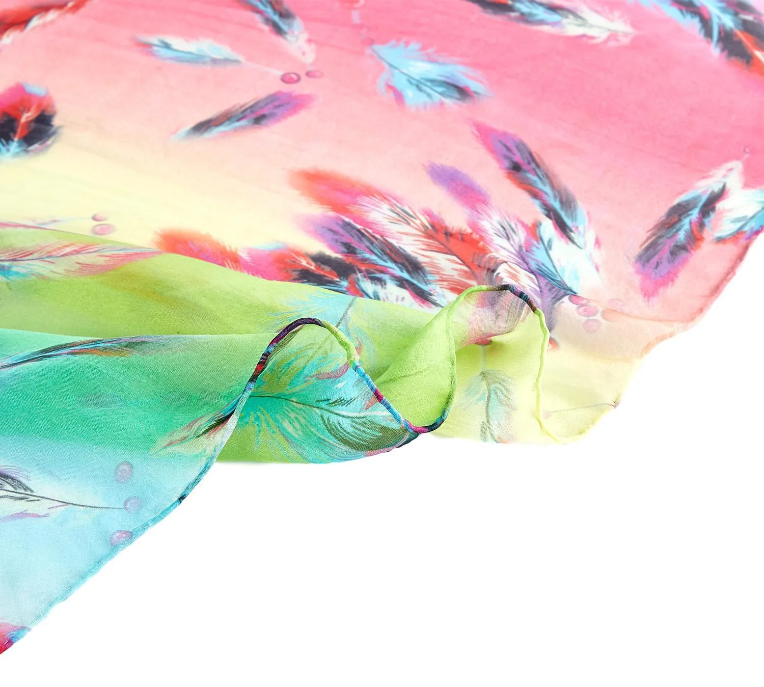 Extra Wide High Quality Silk Chiffon Scarf Green Theme Feathers Print SCH604
