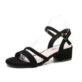 Flock Beige Heels Sandals Women Summer Shoes Open Toe Buckle Sandals Casual Square Heel