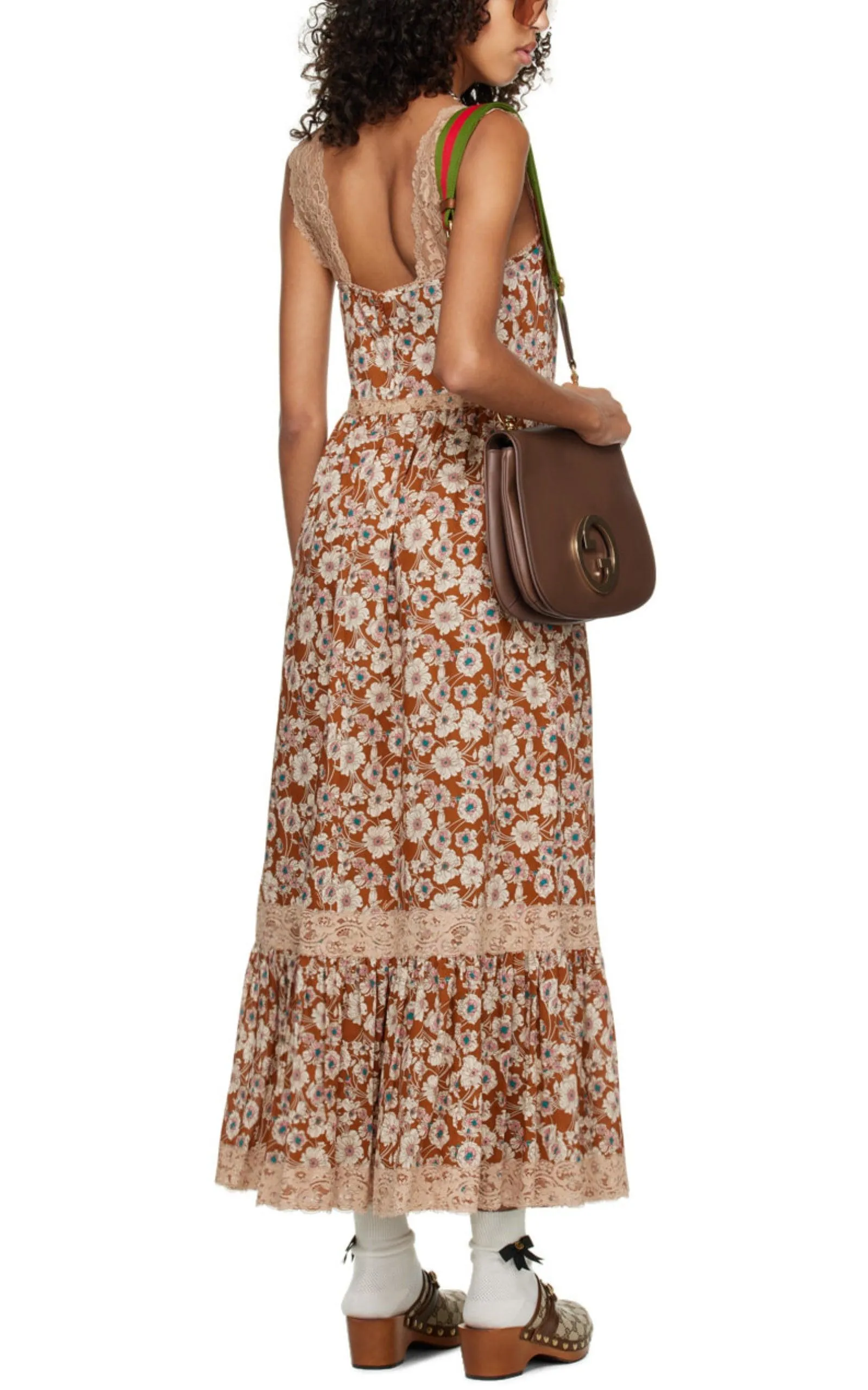 Floral-print Lace-trimmed Twill Dress
