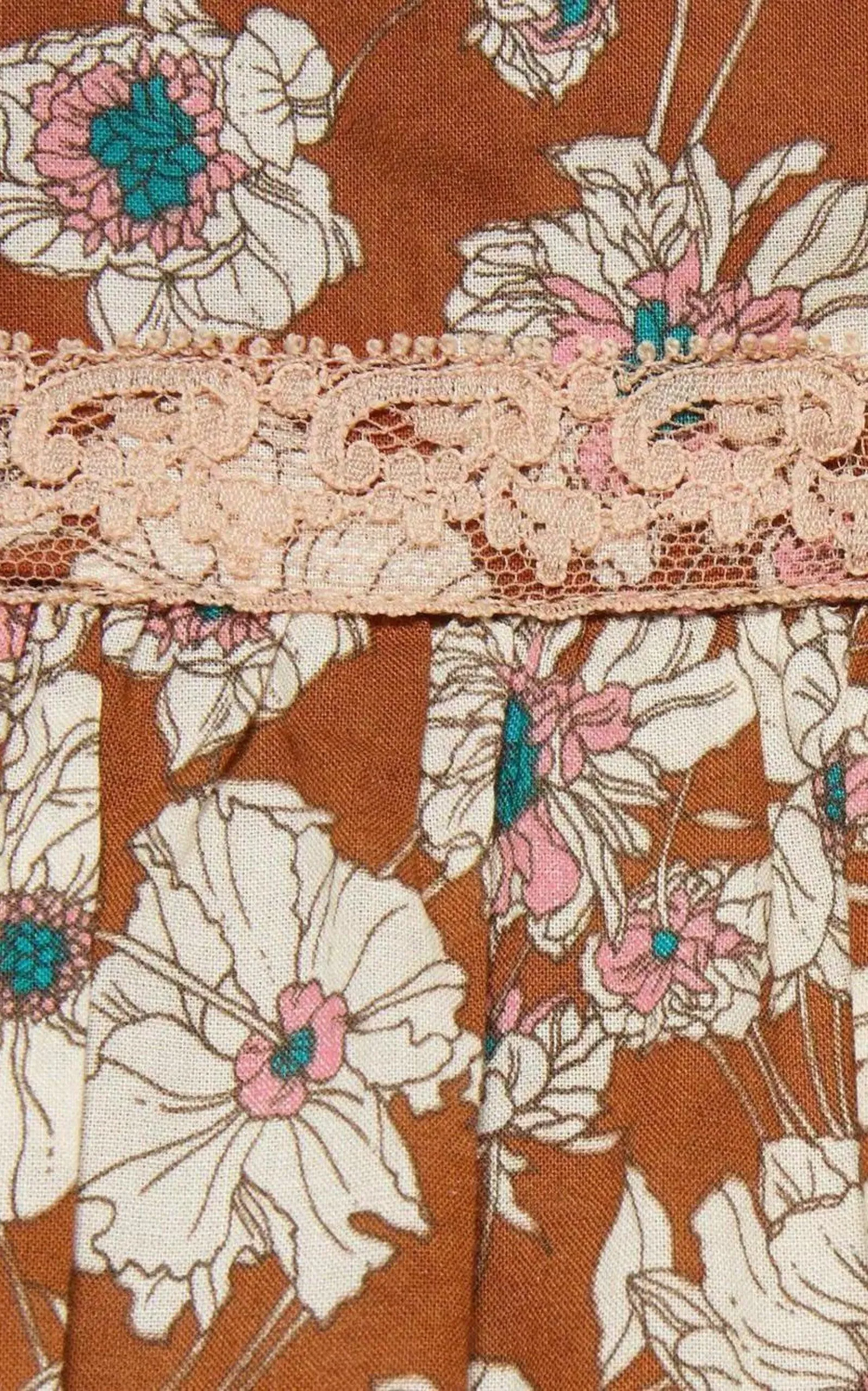Floral-print Lace-trimmed Twill Dress