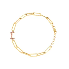 Gothic Pave Birthstone Initial on Paperclip Bracelet