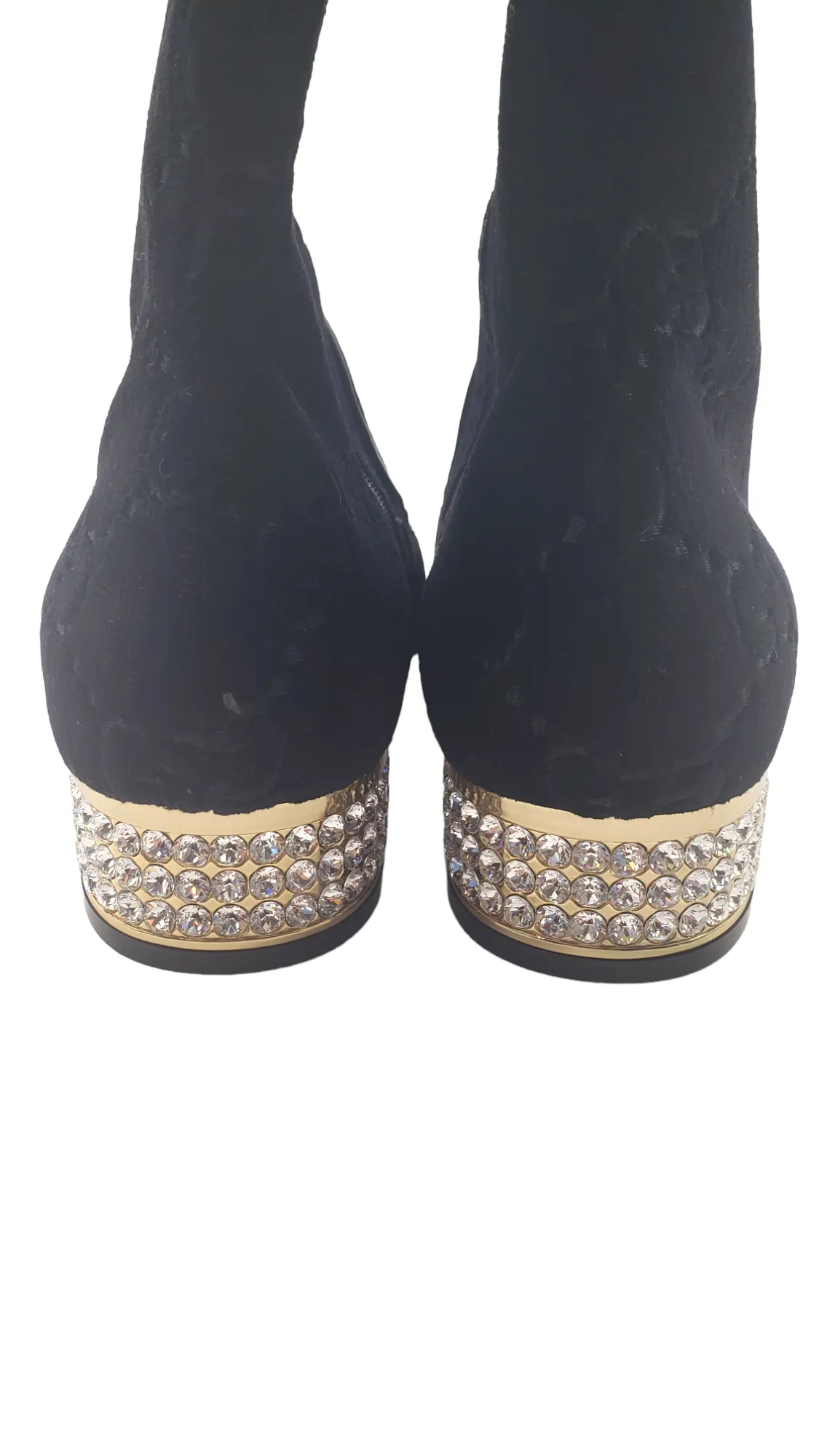 Gucci Black Black GG Velvet Horsebit Crystal Size 39 Boots