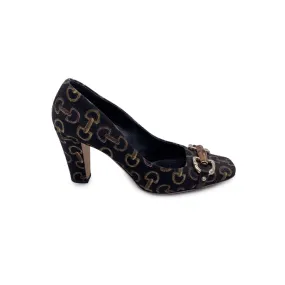Gucci Black Horsebit Print Pumps Heels with Bamboo Horsebit Size 37.5