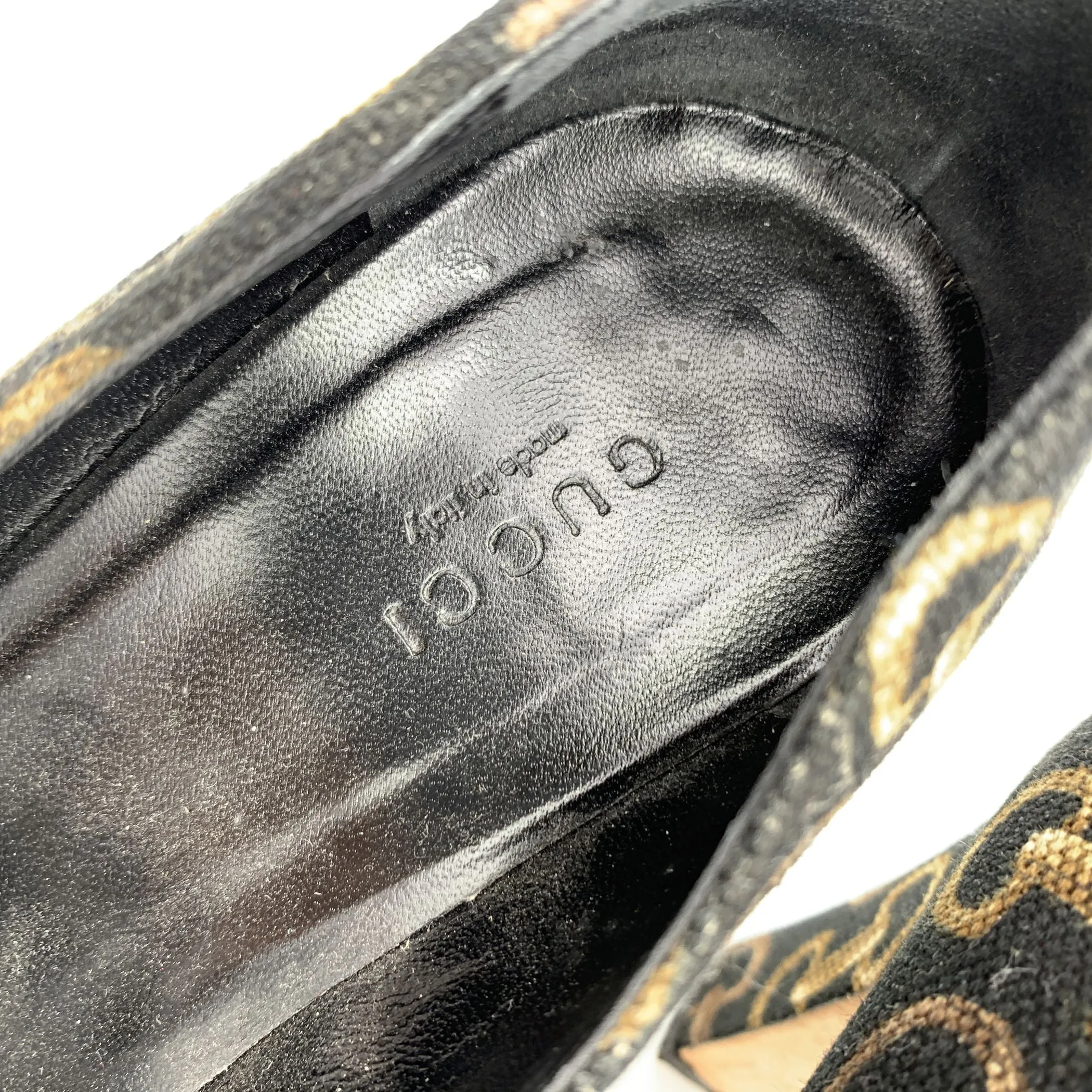 Gucci Black Horsebit Print Pumps Heels with Bamboo Horsebit Size 37.5