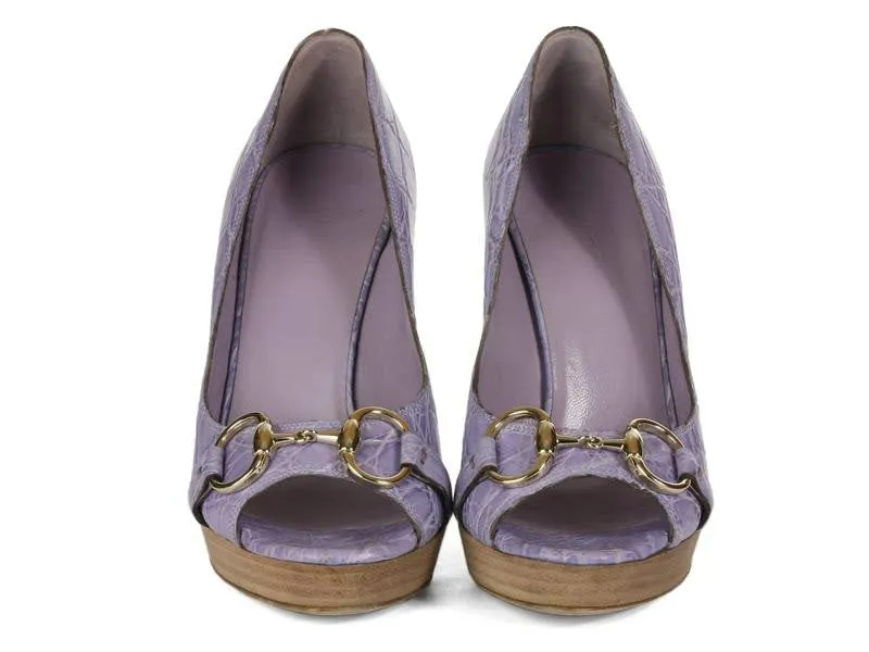 Gucci Purple Alligator Peep Toes