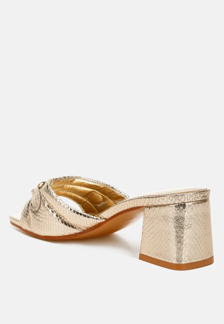 Horsebit Detail Snake Print Sandals By Ruw